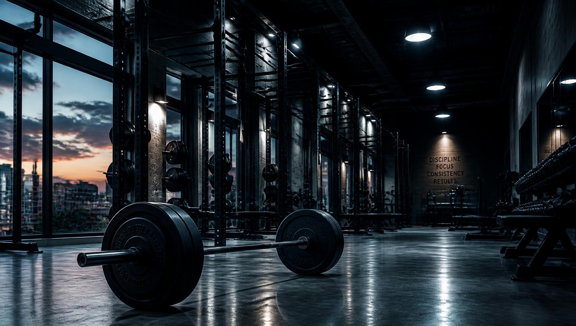 Barbell loaded with iron plates on the training floor at Macon Iron Fitness